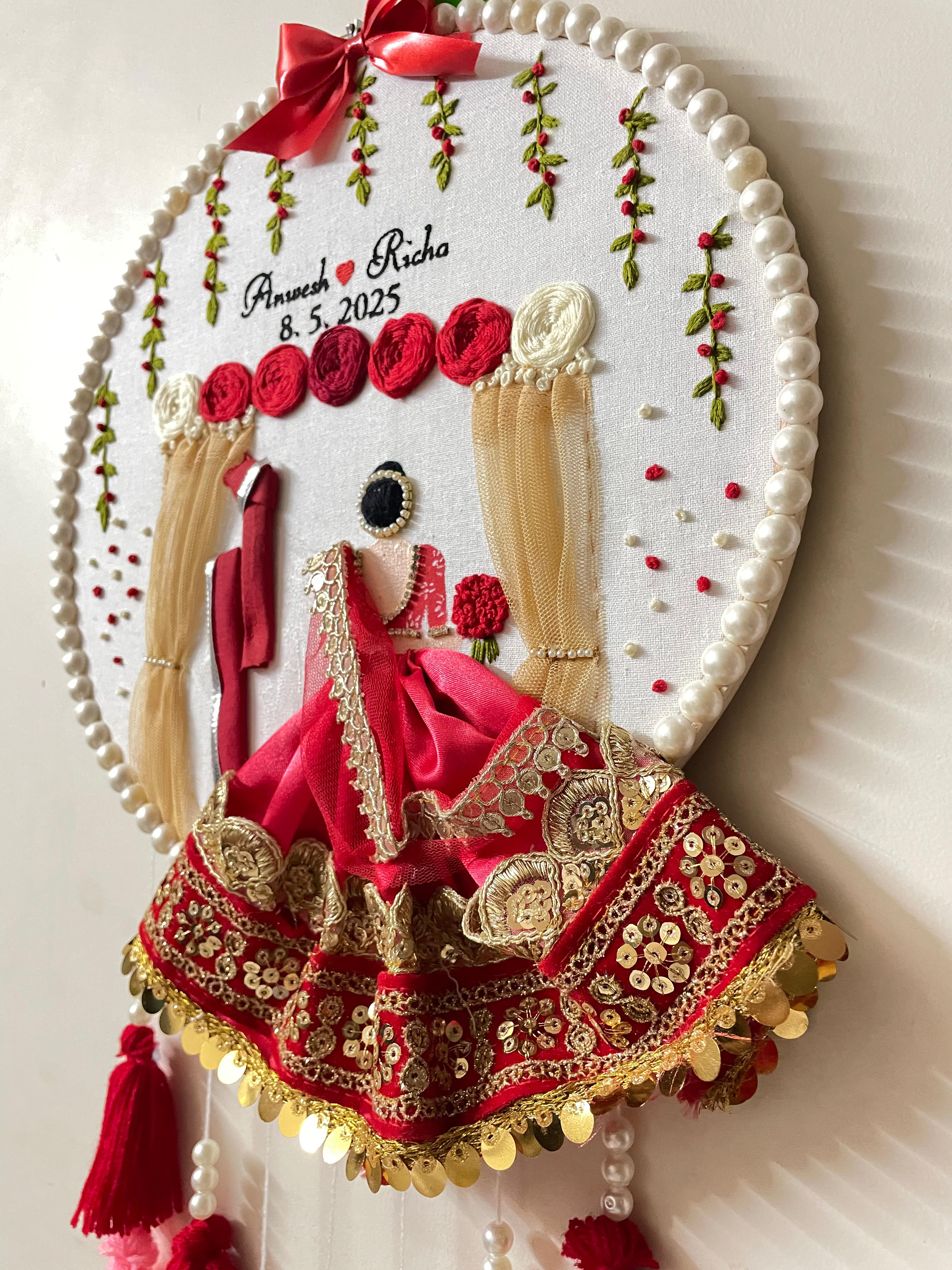 INFINITY CREATIONS Personalized 3D Punjabi Bridal Veena Curtain Hoop | Custom Couple Names Gift