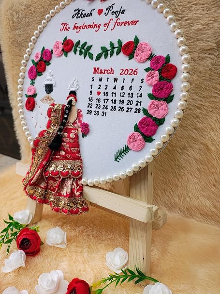 INFINITY CREATIONS Personalized Bengali Wedding Embroidery Hoop | Custom Couple Names & Calendar Gift