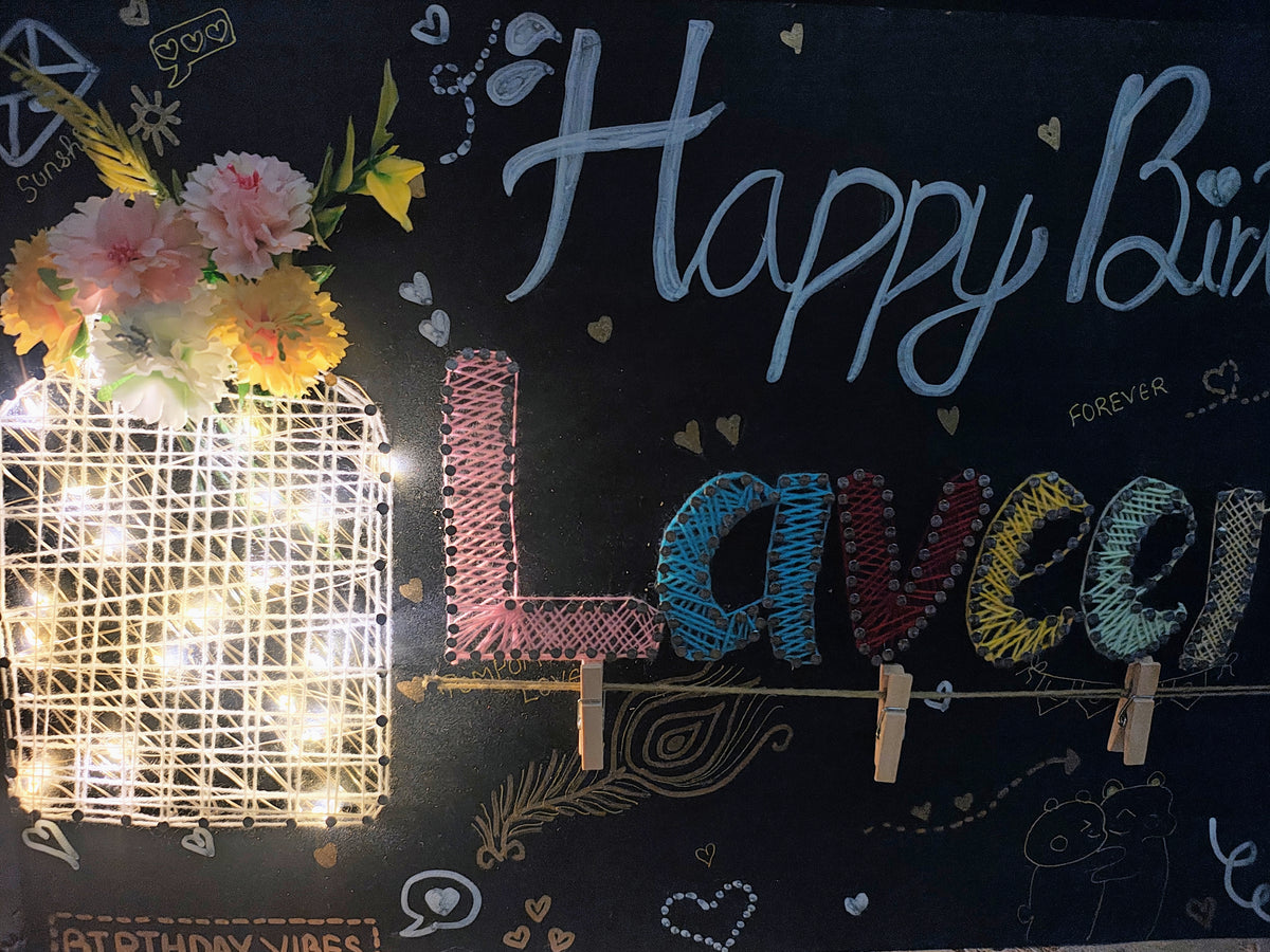 INFINITY CREATIONS Personalized 'Happy Birthday' LED String Art with Date | Custom Photo Wall Décor Gift