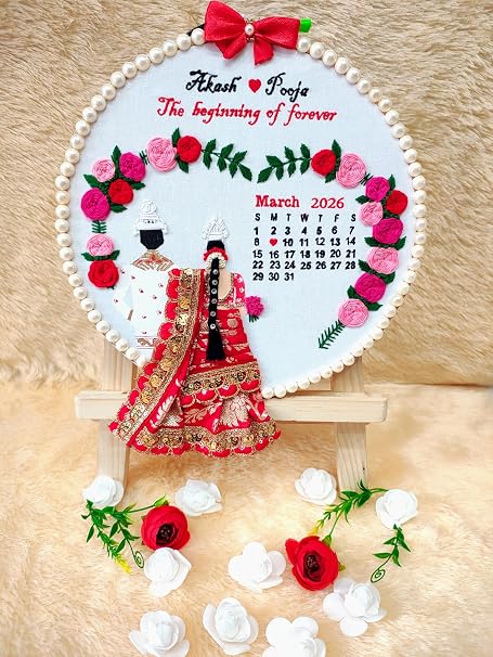 INFINITY CREATIONS Personalized Bengali Wedding Embroidery Hoop | Custom Couple Names & Calendar Gift