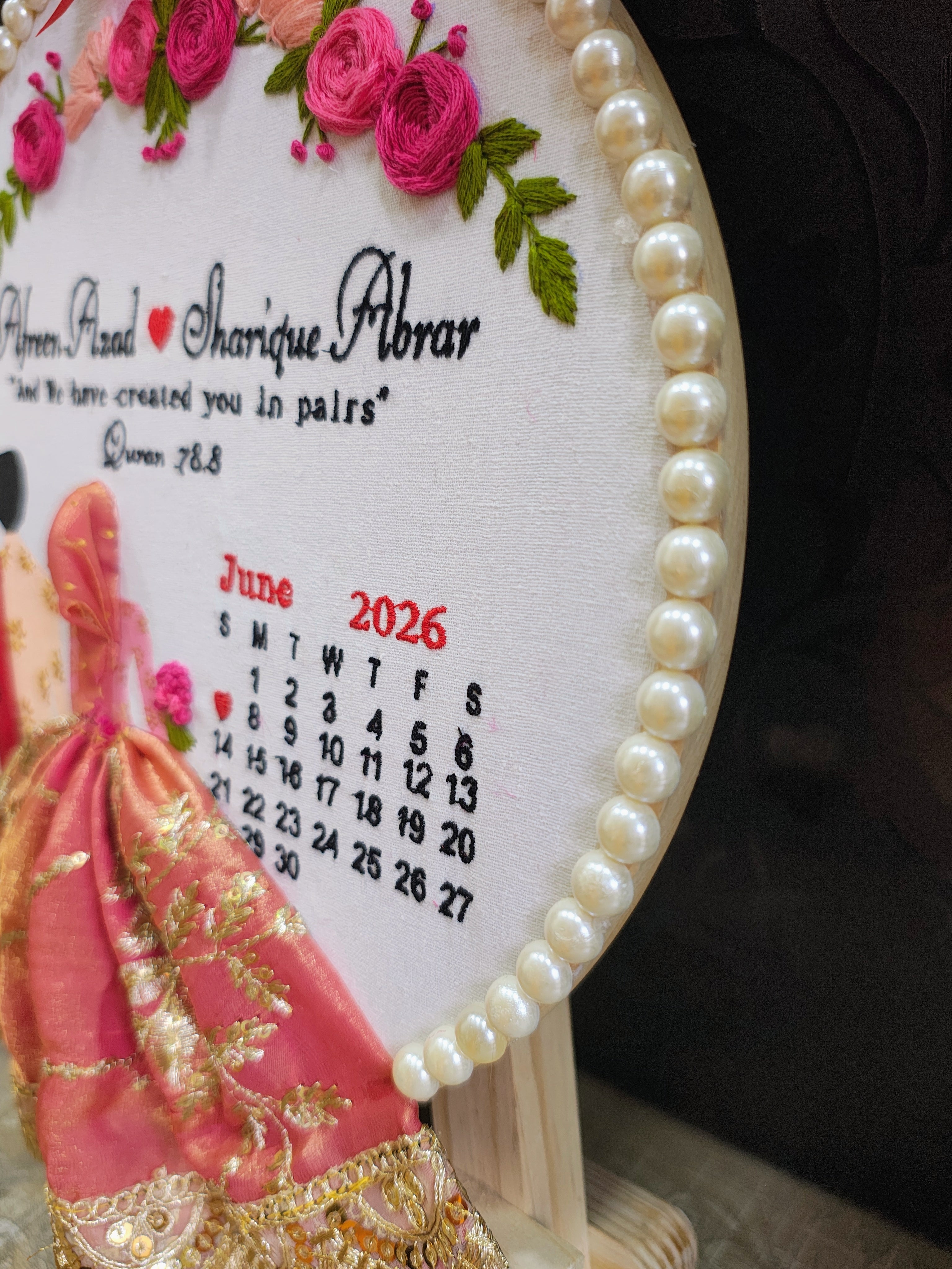 INFINITY CREATIONS Personalized 3D Islamic Nikah Embroidery Hoop | Custom Couple Names Gift