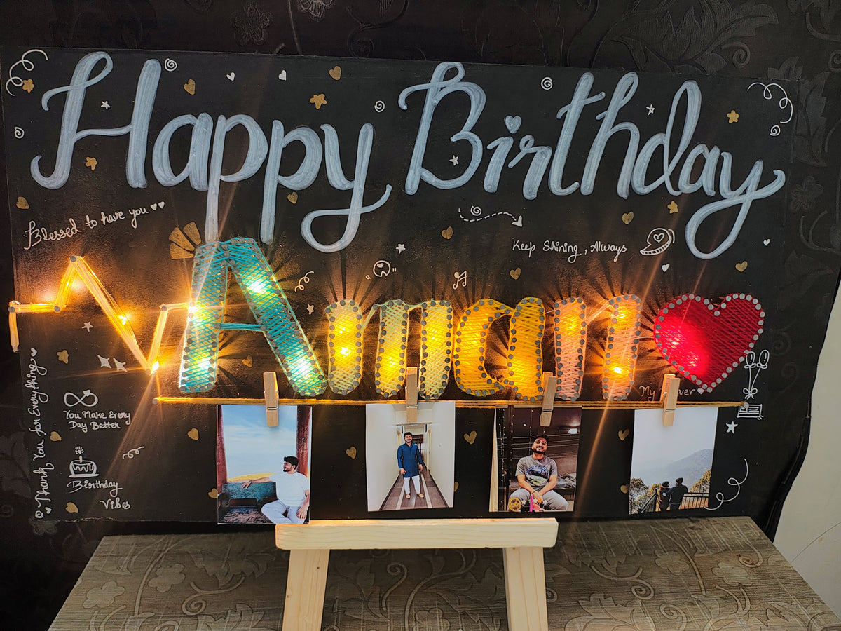 INFINITY CREATIONS Personalized 'Happy Birthday' LED String Art with Date | Custom Photo Wall Décor Gift
