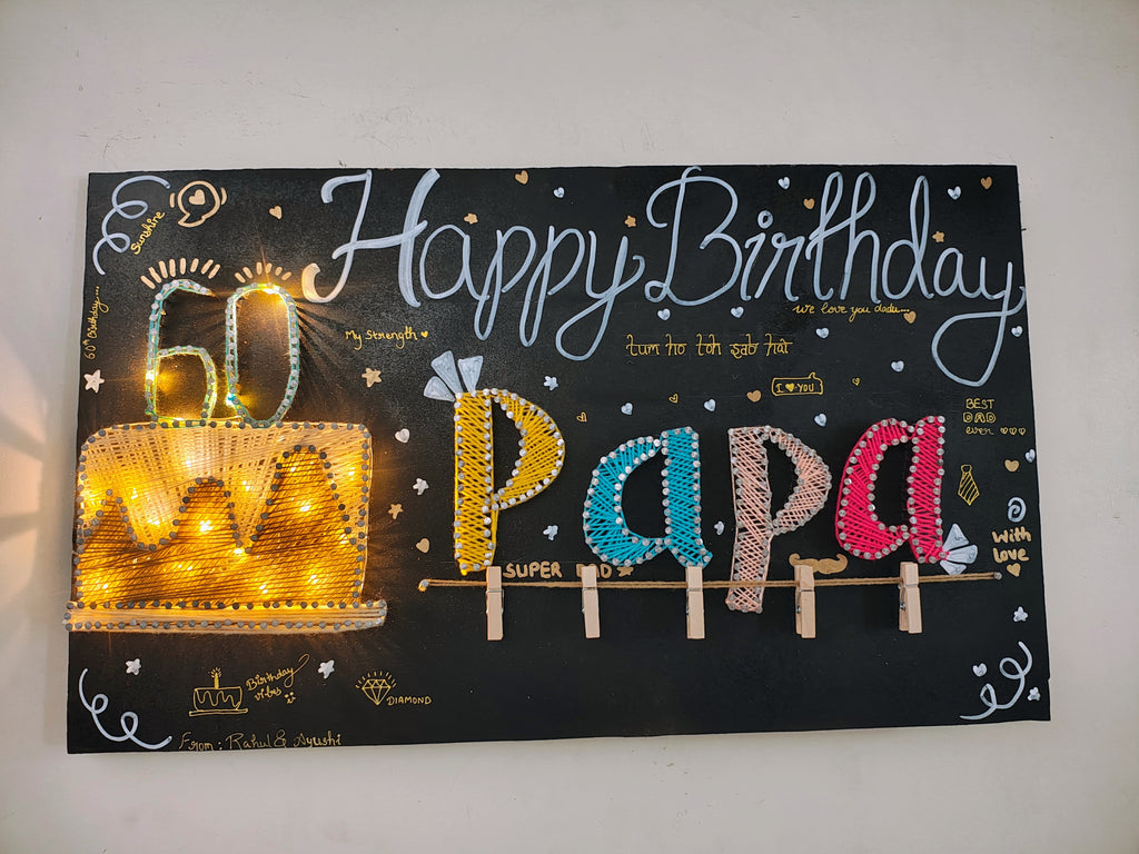 INFINITY CREATIONS Personalized 'Papa' LED String Art with Date | Custom Photo Wall Décor Gift