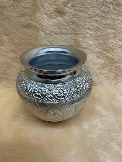 INFINITY CREATIONS Premium White Metal Mangal Kalash | Pooja & Mandir Decor