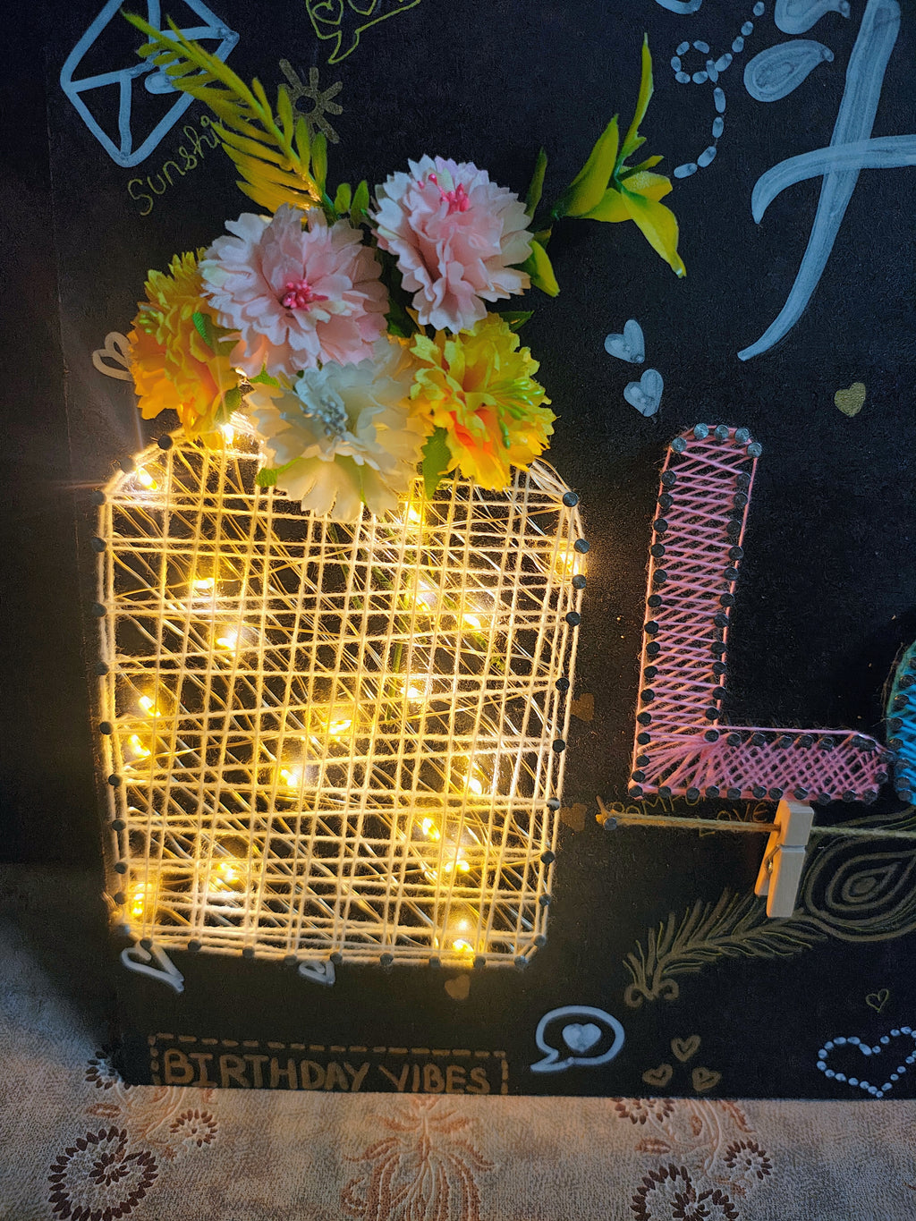 INFINITY CREATIONS Personalized 'Happy Birthday' LED String Art with Date | Custom Photo Wall Décor Gift