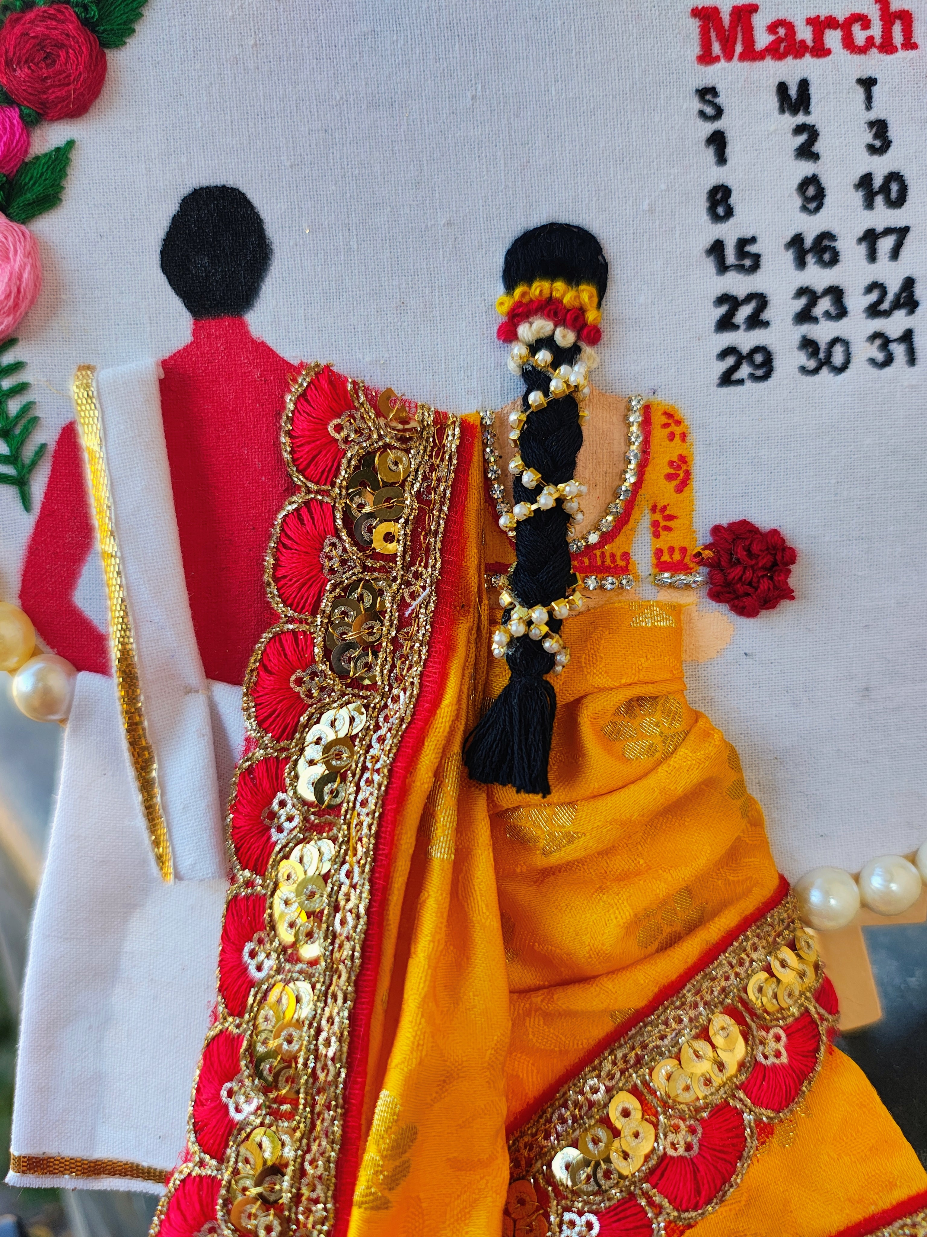INFINITY CREATIONS Personalized 3D South Indian Wedding Embroidery Hoop | Custom Couple Names Gift