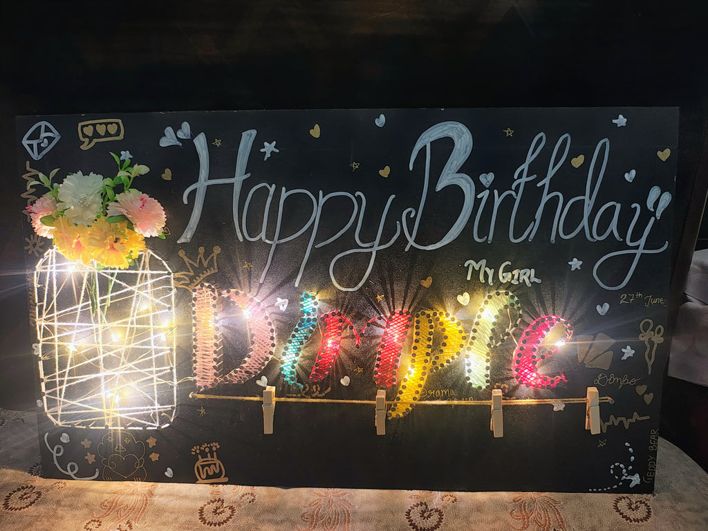 INFINITY CREATIONS Personalized 'Happy Birthday' LED String Art with Date | Custom Photo Wall Décor Gift