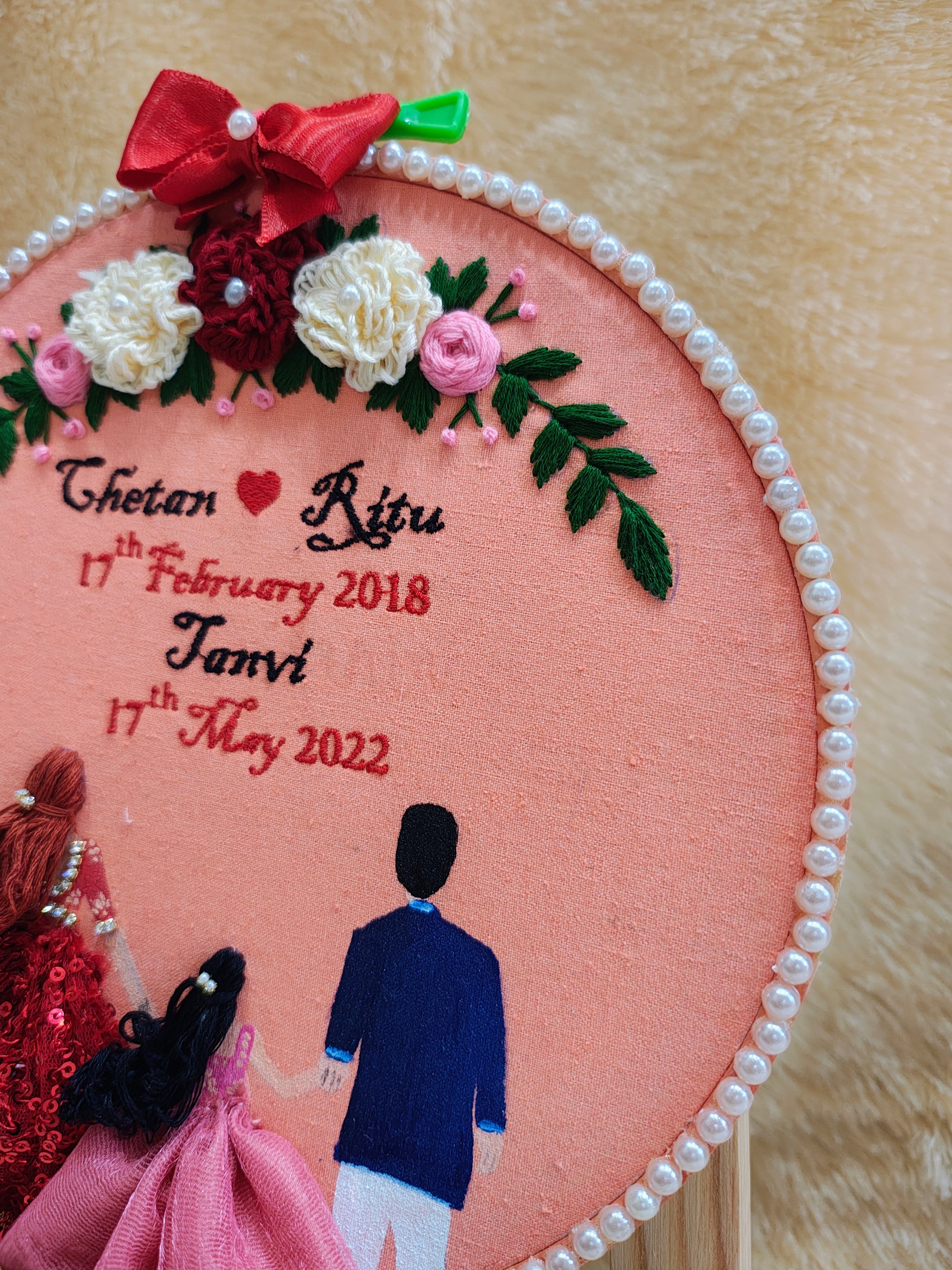 INFINITY CREATIONS Personalized 3D Family of Three Embroidery Hoop | Custom Names Gift