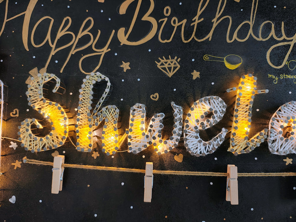INFINITY CREATIONS Personalized 'Happy Birthday' LED String Art with Date | Custom Photo Wall Décor Gift