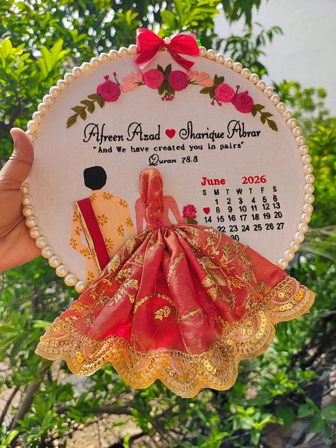 Personalized Islamic Wedding Embroidery Hoop | Handmade Muslim Couple Name Frame | Custom Nikah Gift