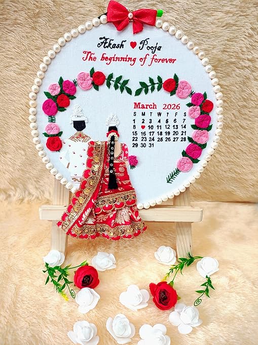 INFINITY CREATIONS Personalized Bengali Wedding Embroidery Hoop | Custom Couple Names & Calendar Gift