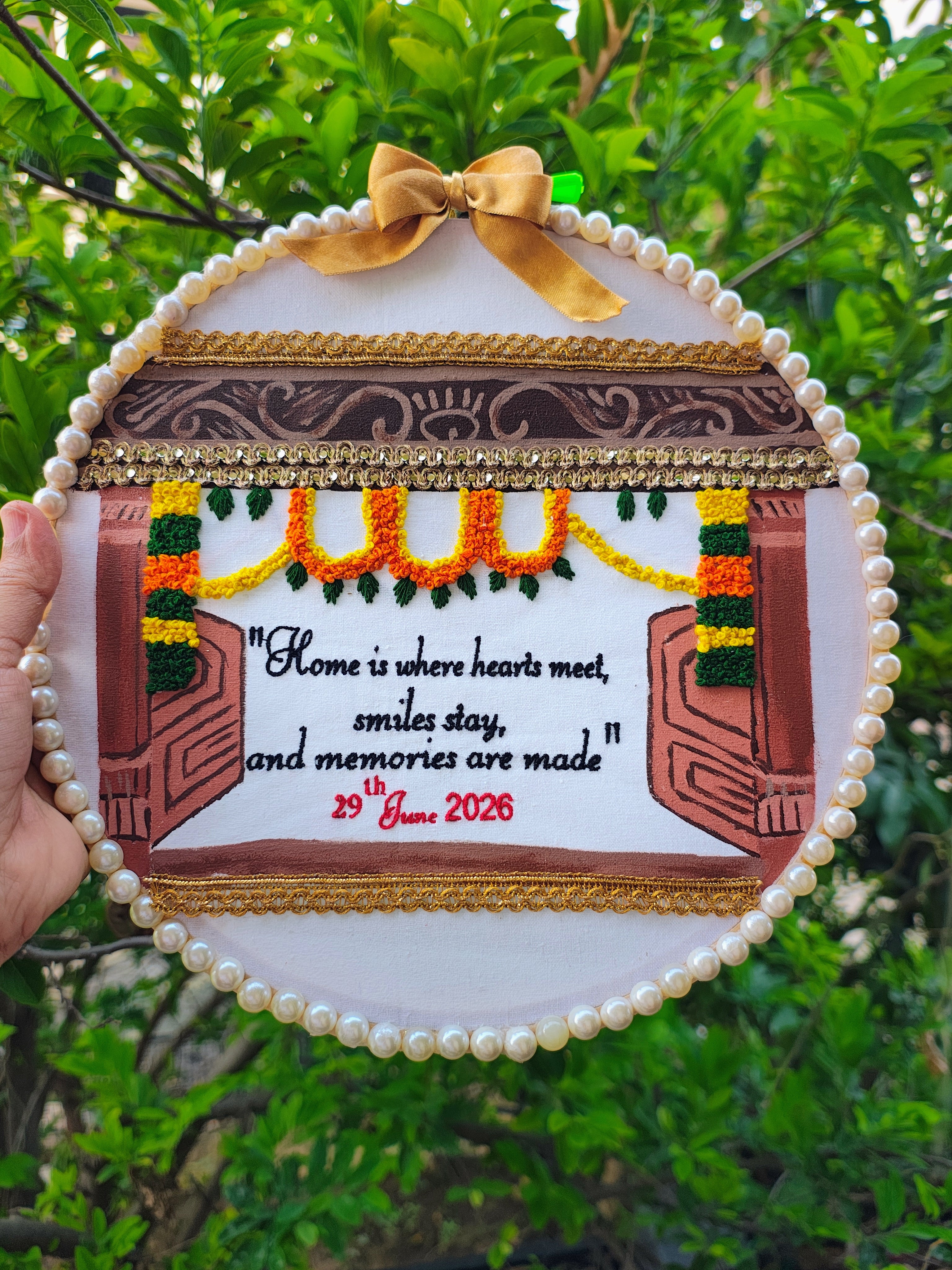 INFINITY CREATIONS Personalized 3D Griha Pravesh Embroidery Hoop | Custom House Warming Gift