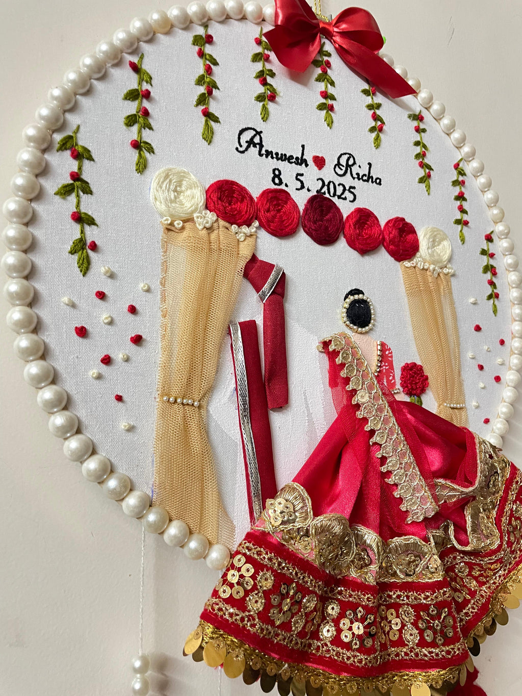 INFINITY CREATIONS Personalized 3D Punjabi Bridal Veena Curtain Hoop | Custom Couple Names Gift