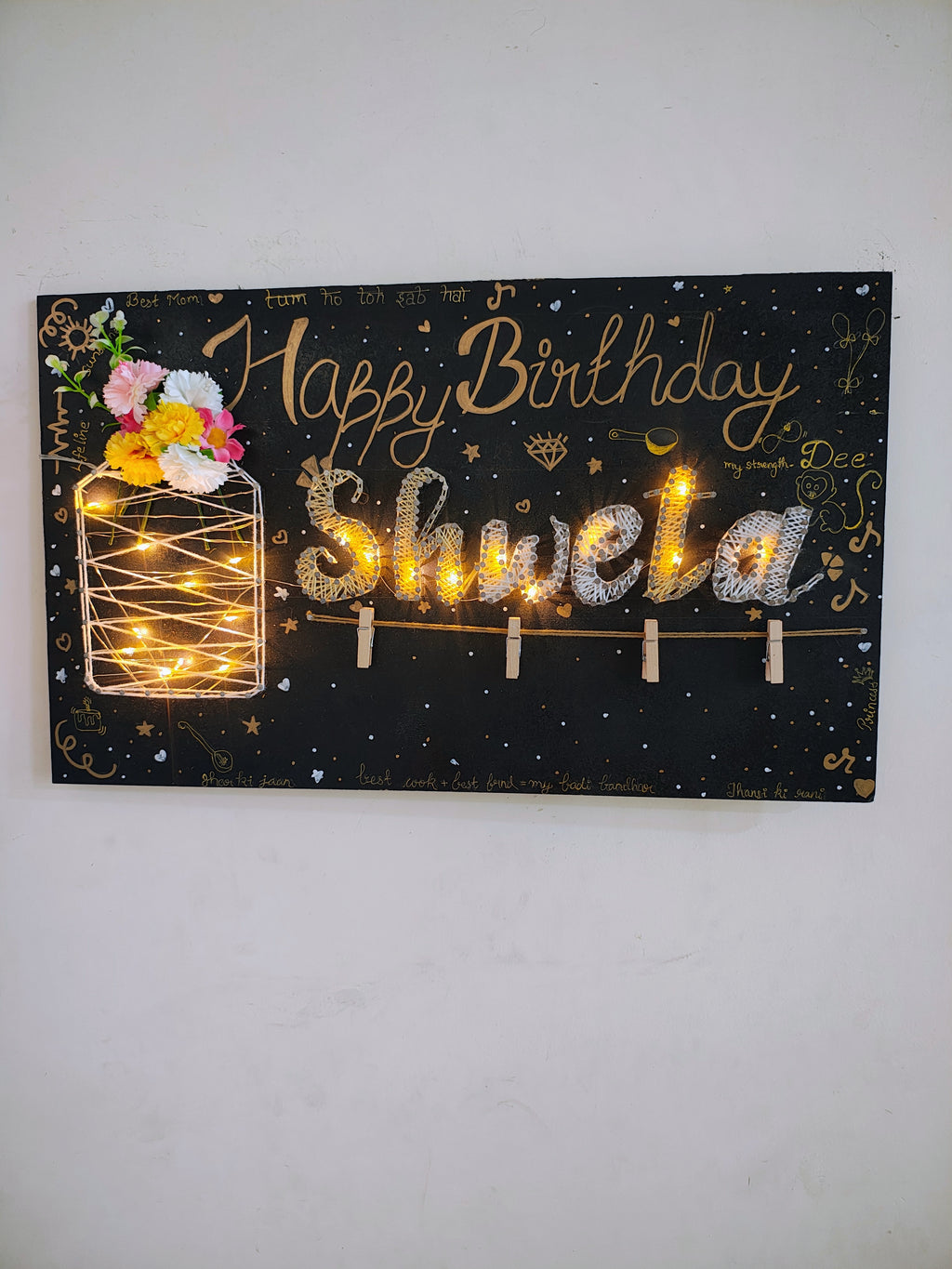 INFINITY CREATIONS Personalized 'Happy Birthday' LED String Art with Date | Custom Photo Wall Décor Gift