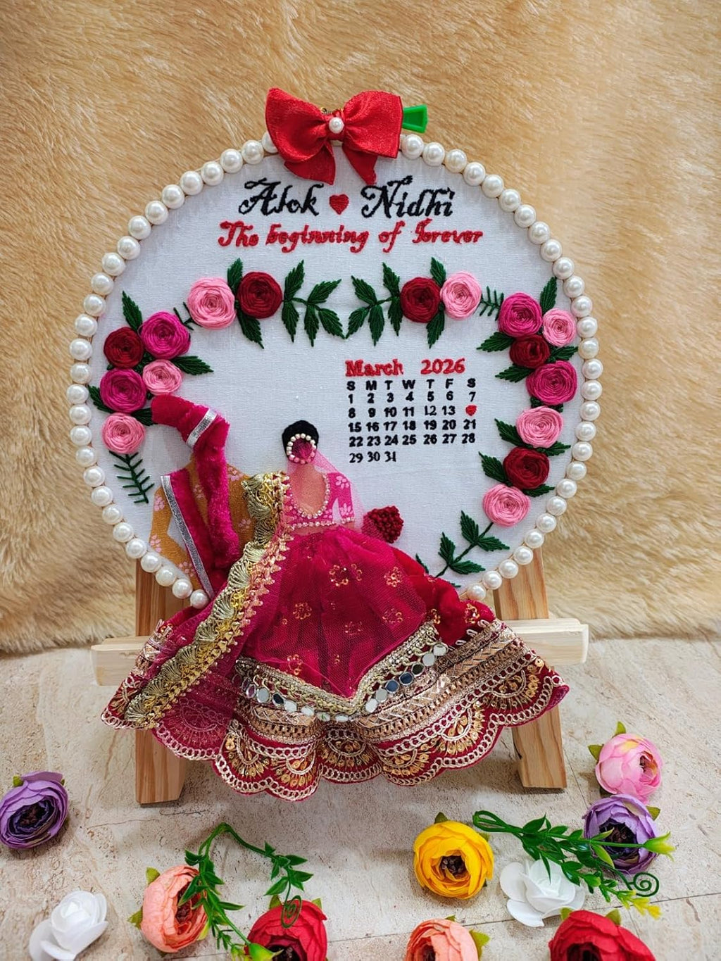 INFINITY CREATIONS Personalized Wedding Embroidery Hoop Frame | Custom Names & Date, Handmade, Bridal Keepsake Gift, Anniversary & Engagement Décor