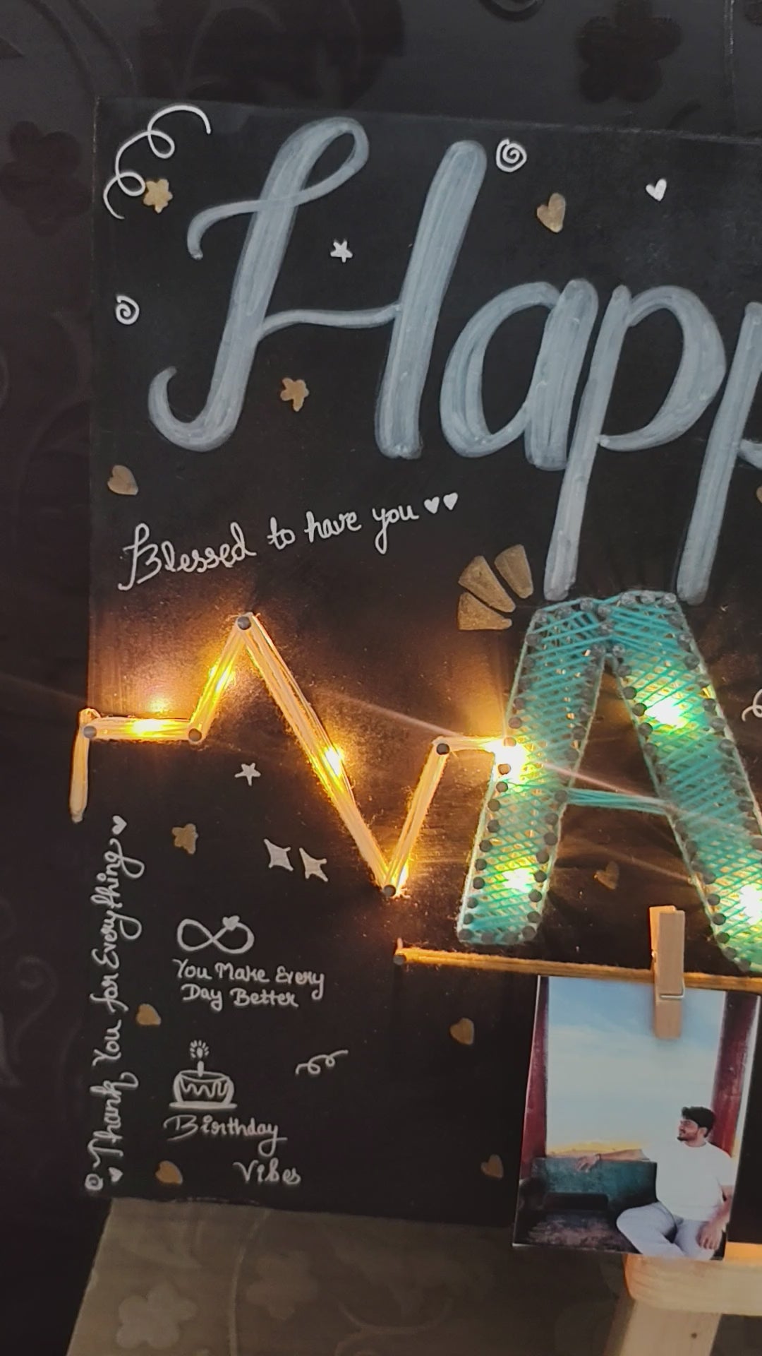 INFINITY CREATIONS Personalized 'Happy Birthday' LED String Art with Date | Custom Photo Wall Décor Gift