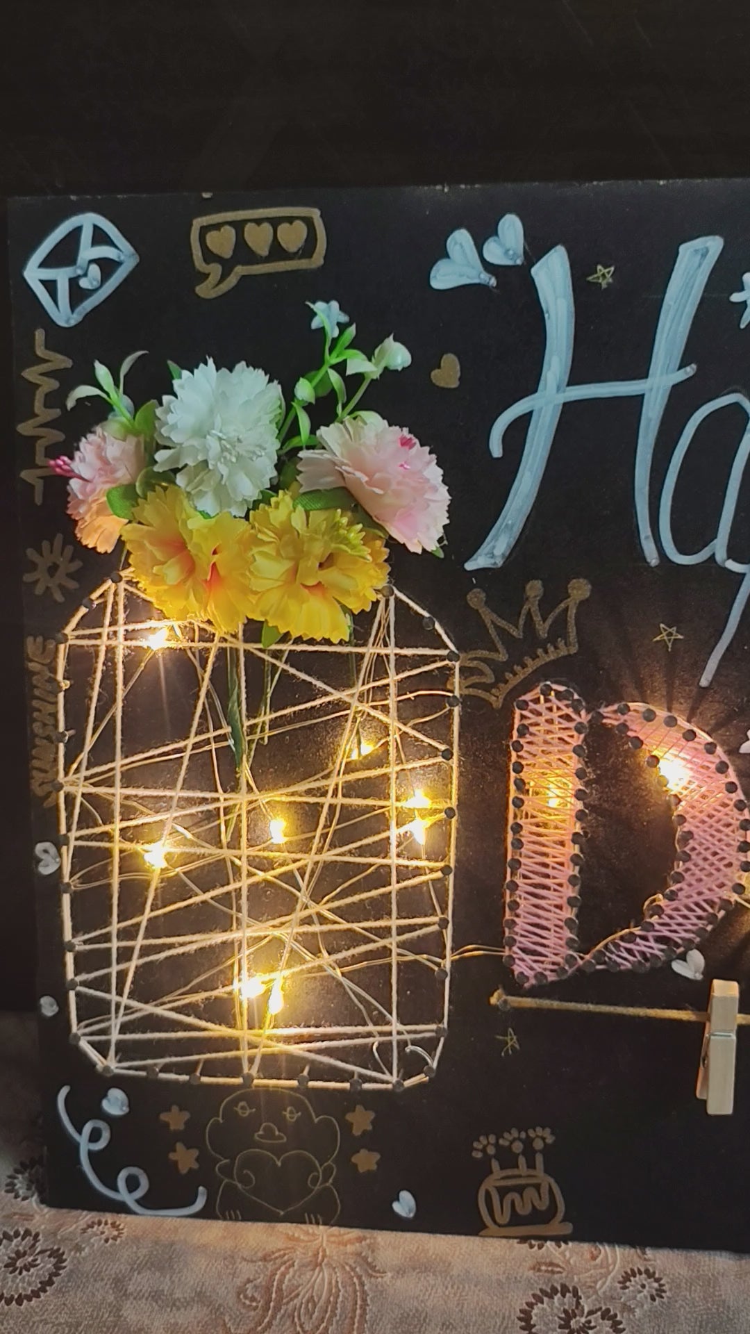 INFINITY CREATIONS Personalized 'Happy Birthday' LED String Art with Date | Custom Photo Wall Décor Gift