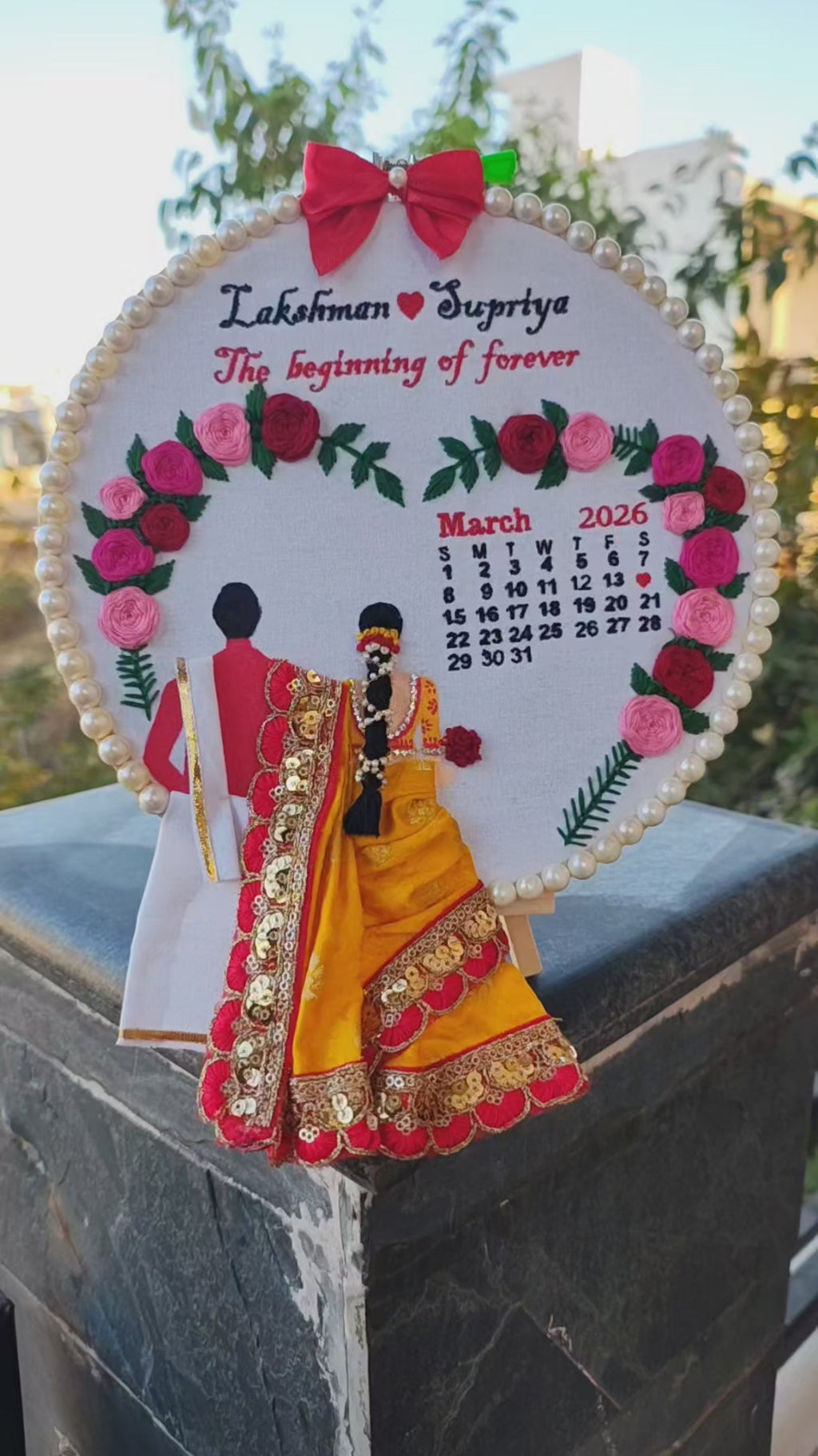 INFINITY CREATIONS Personalized 3D South Indian Wedding Embroidery Hoop | Custom Couple Names Gift